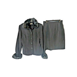 NWT AMANDA SMITH Vintage Women's Double-Breasted Blk Jacket/Skirt Set Sz 14